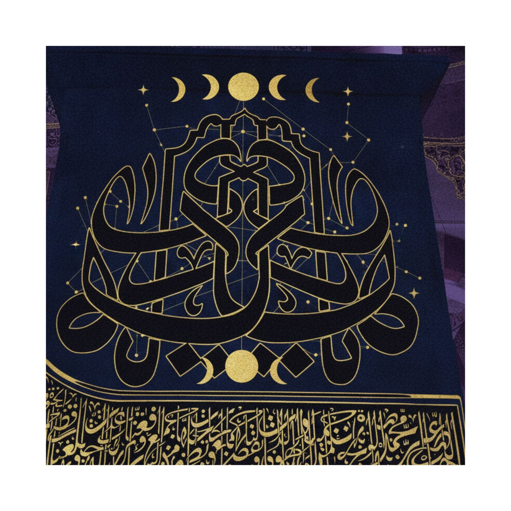 Gold Arabic Calligraphy Moon Phases Navy Matte Poster