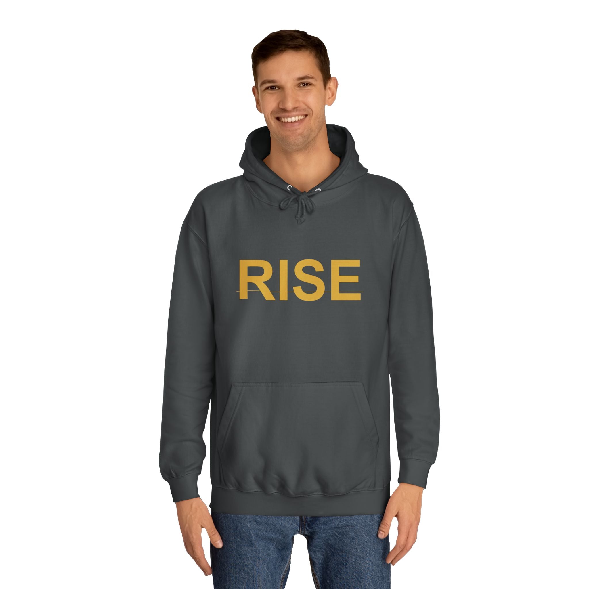 RISE Gold Block Letter Minimal Typography Hoodie