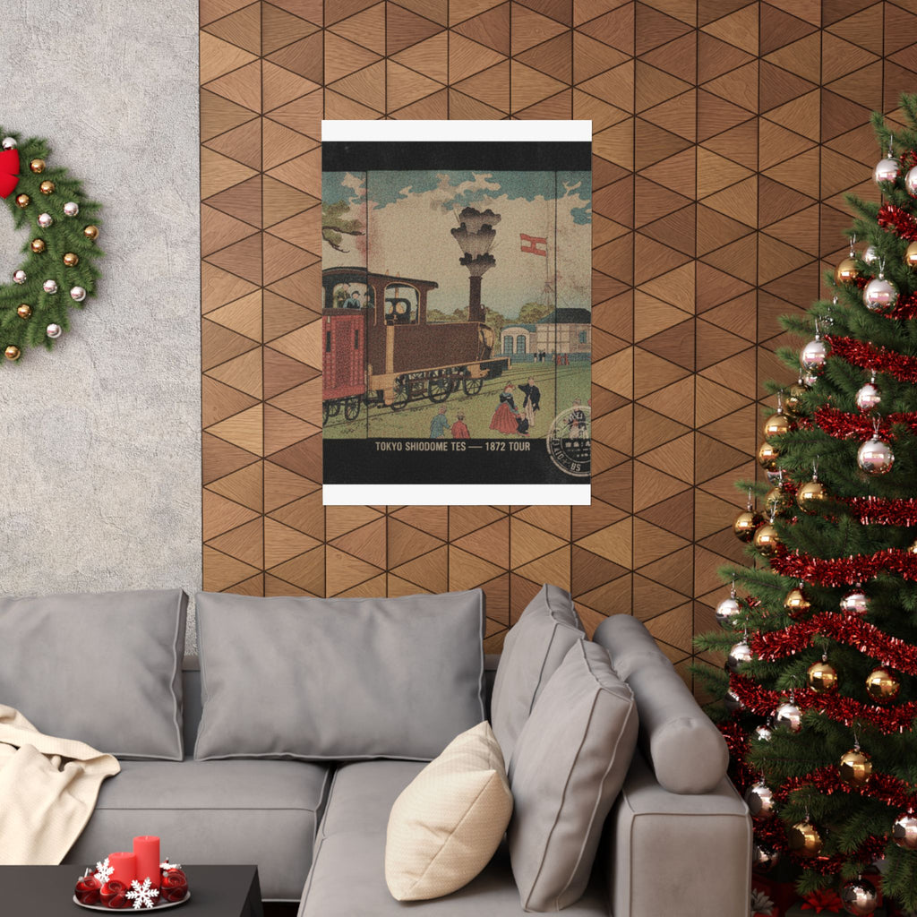 Vintage Bootleg — Illustration Of A Steam Locomotive Passing Shiodome In Tokyo (Tōkyō Shiodome Tes — Matte Poster