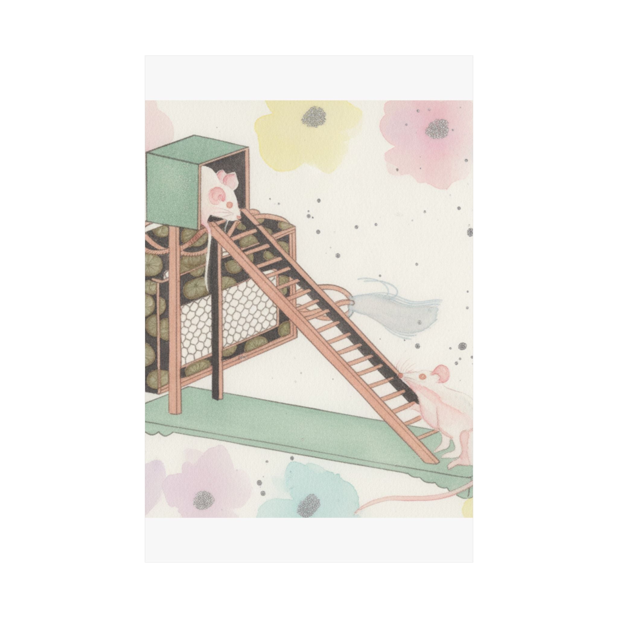Watercolor — White Mice Playing — Matte Poster