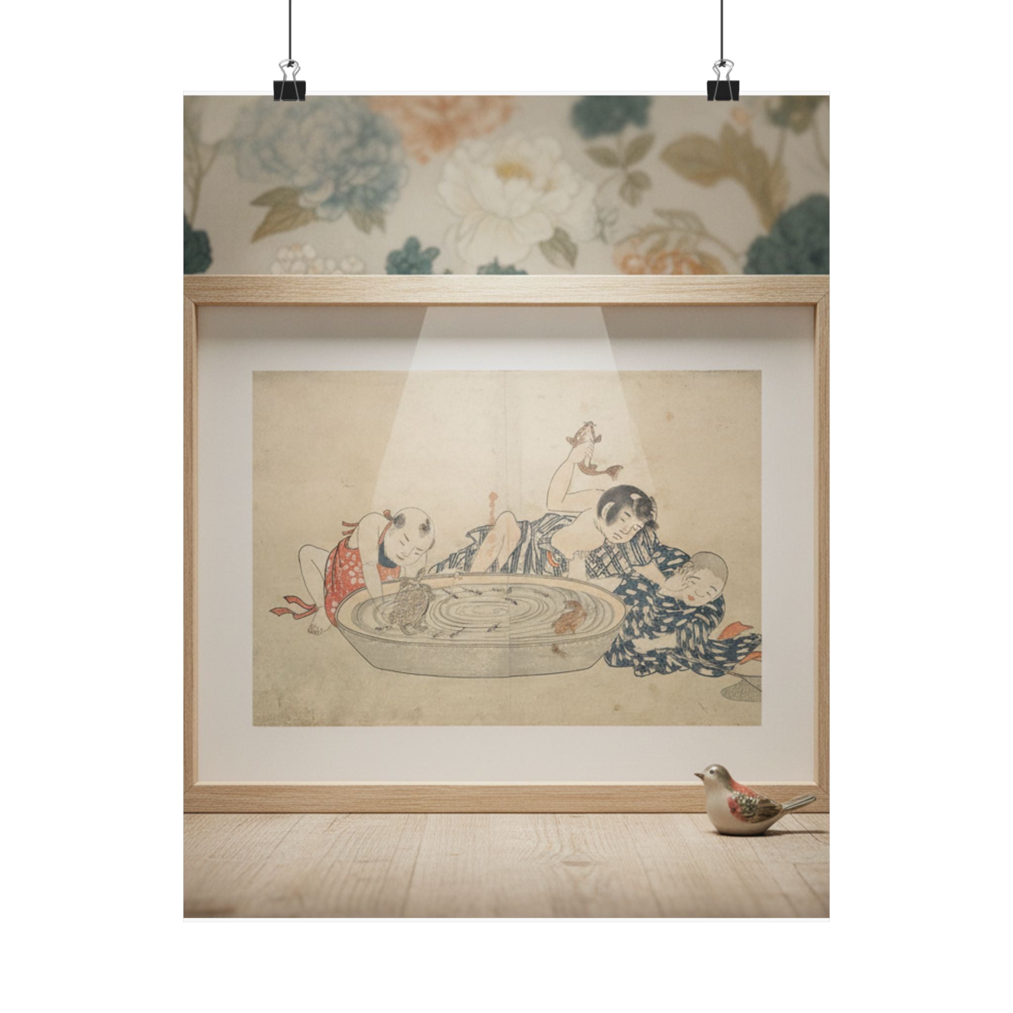 Product Marketing — Boys Playing With A Basin Of Fish And Turtles — Matte Poster