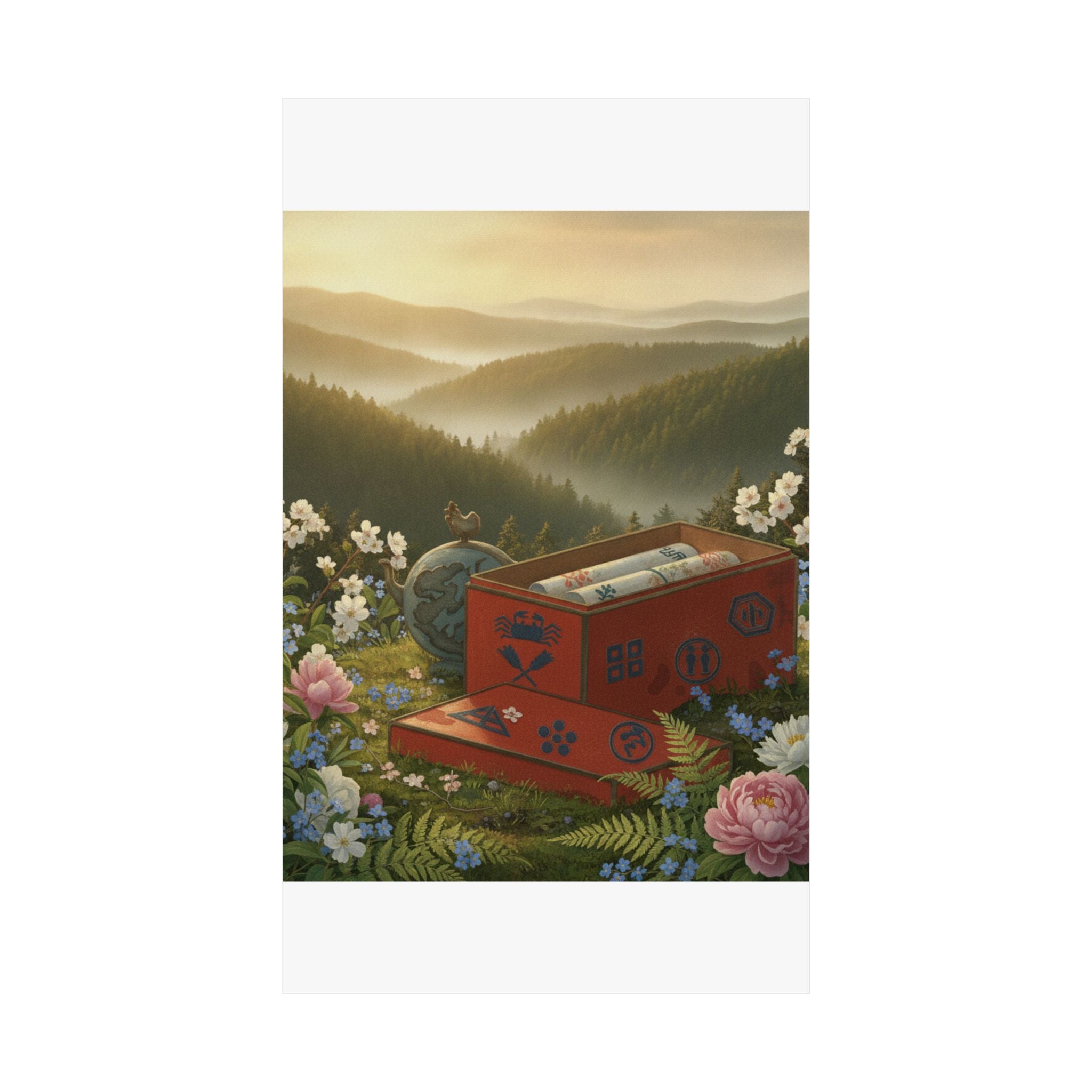 Scenic Nature — Red Lacquer Box And Water-Pot — Matte Poster