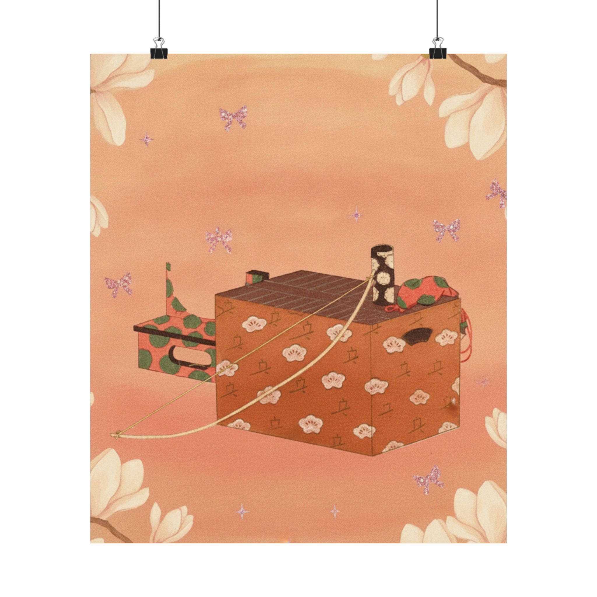 Southern Sunset — Box For Sugoroku Game (A Kind Of Backgammon), Bow And Drum — Matte Poster