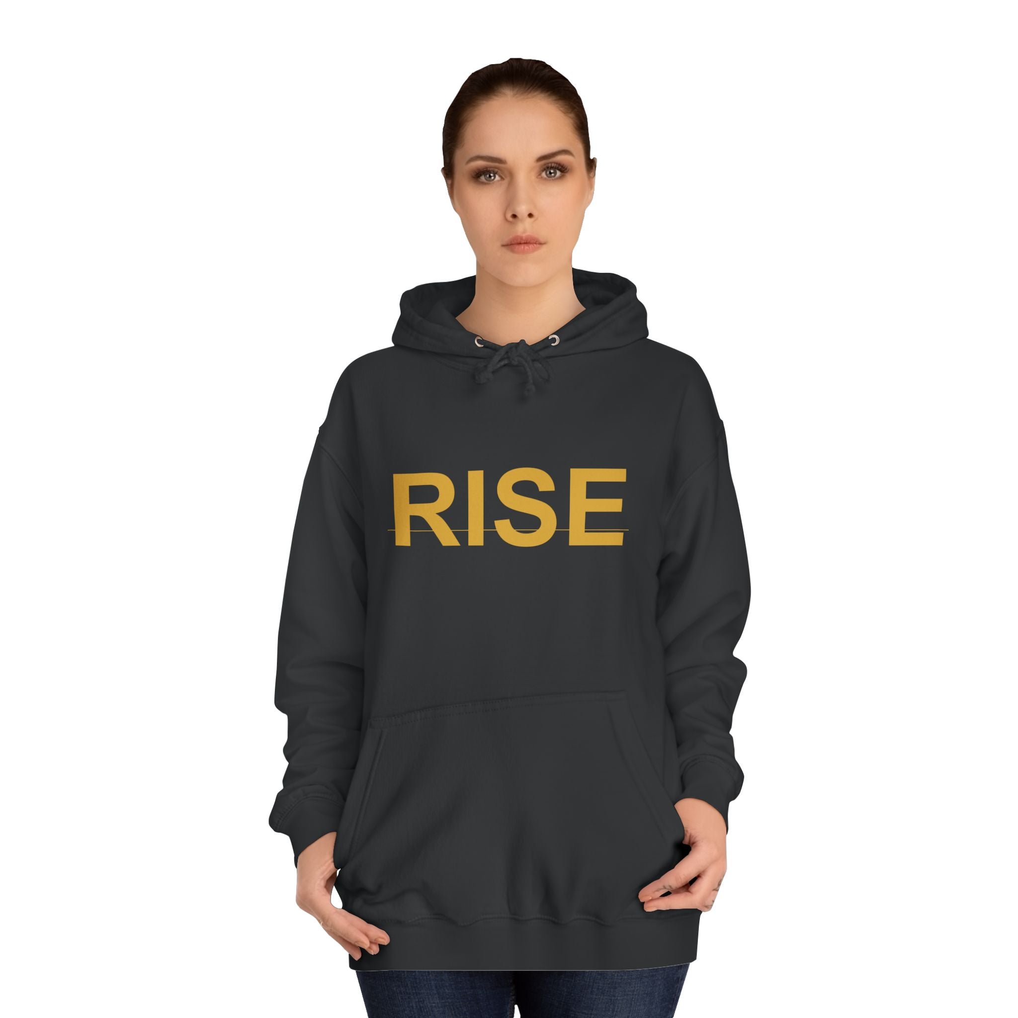 RISE Gold Block Letter Minimal Typography Hoodie