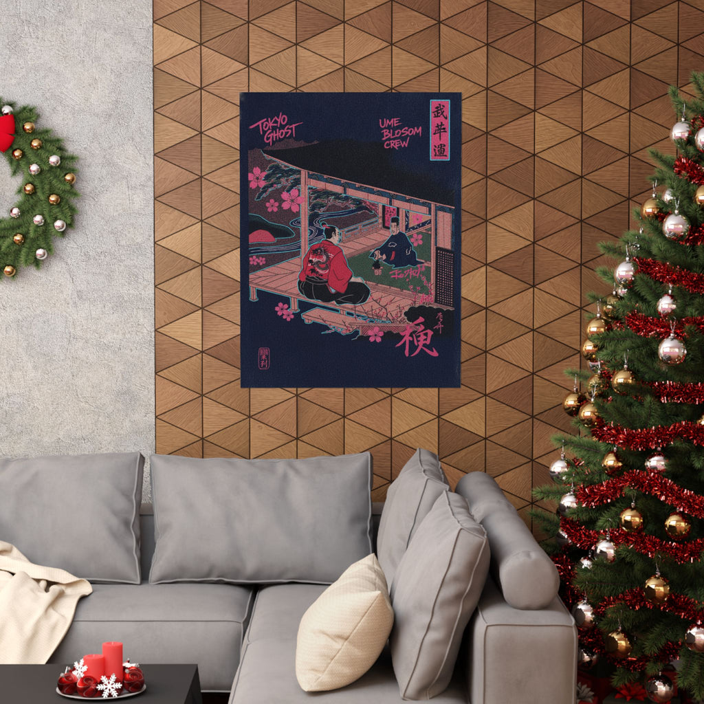 Japanese Street — Samurai Admiring Pine-Tree And Plum Blossoms — Matte Poster