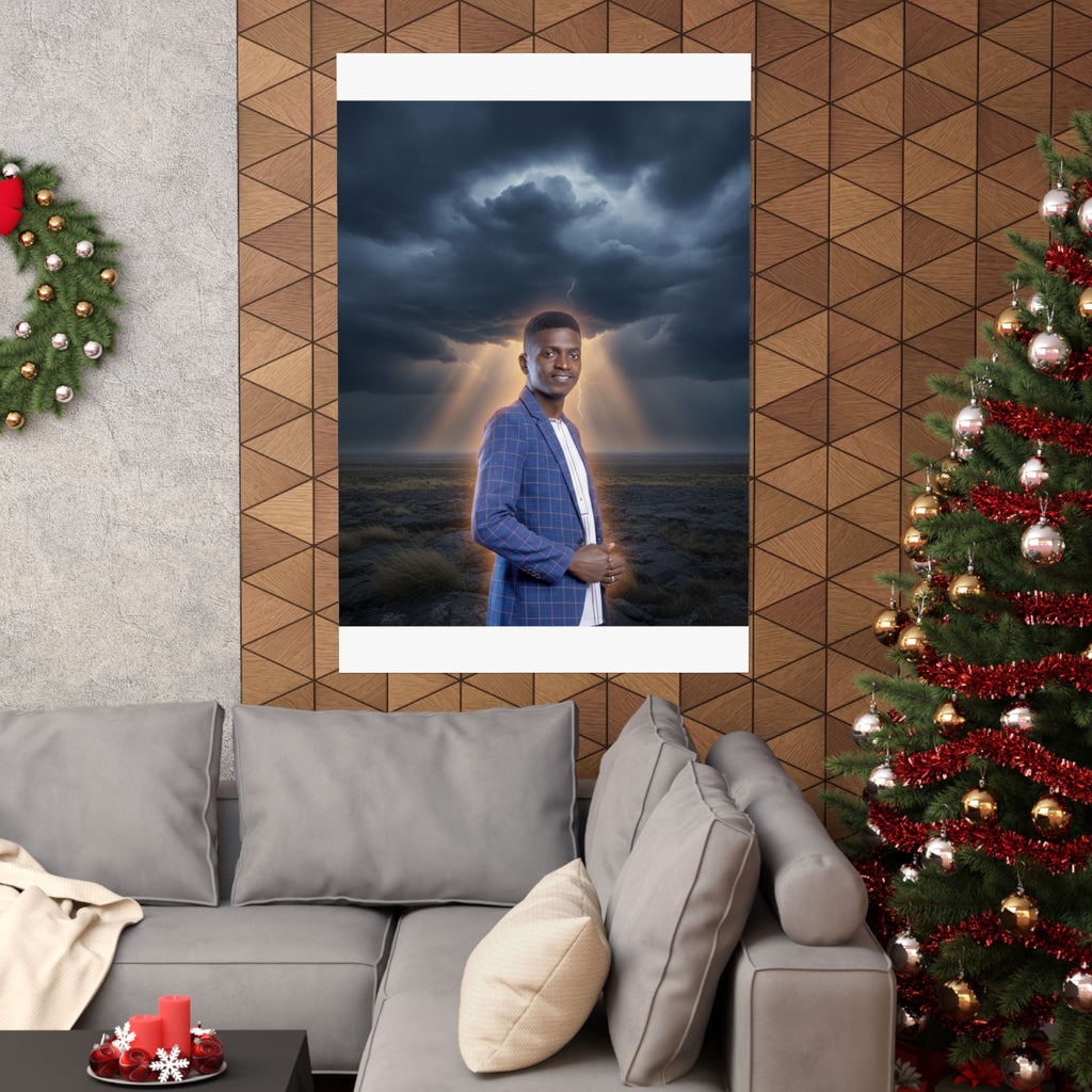 Smiling Man Blue Check Blazer Storm Sunrays Matte Poster