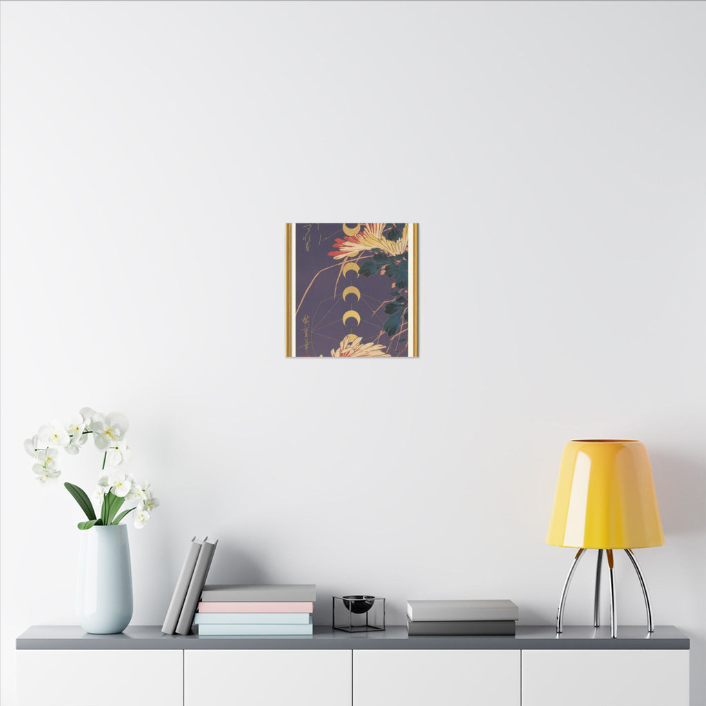 Chrysanthemum and Gold Moon Phases Woodblock Matte Canvas