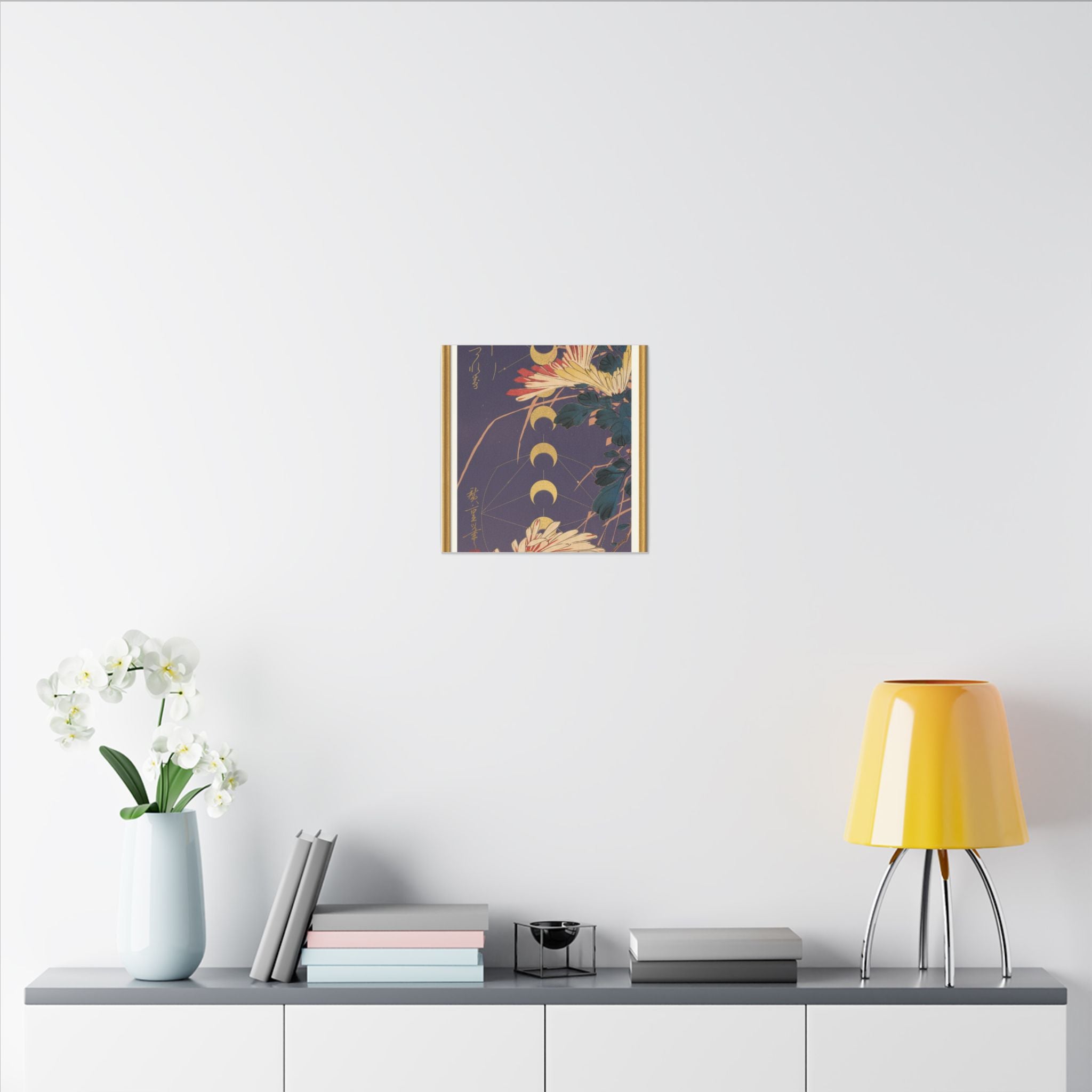 Chrysanthemum and Gold Moon Phases Woodblock Matte Canvas