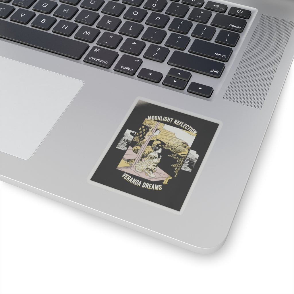 Streetwear Collage — Two Girls On A Veranda Beside A Stream With The Moon — Kiss-Cut Sticker