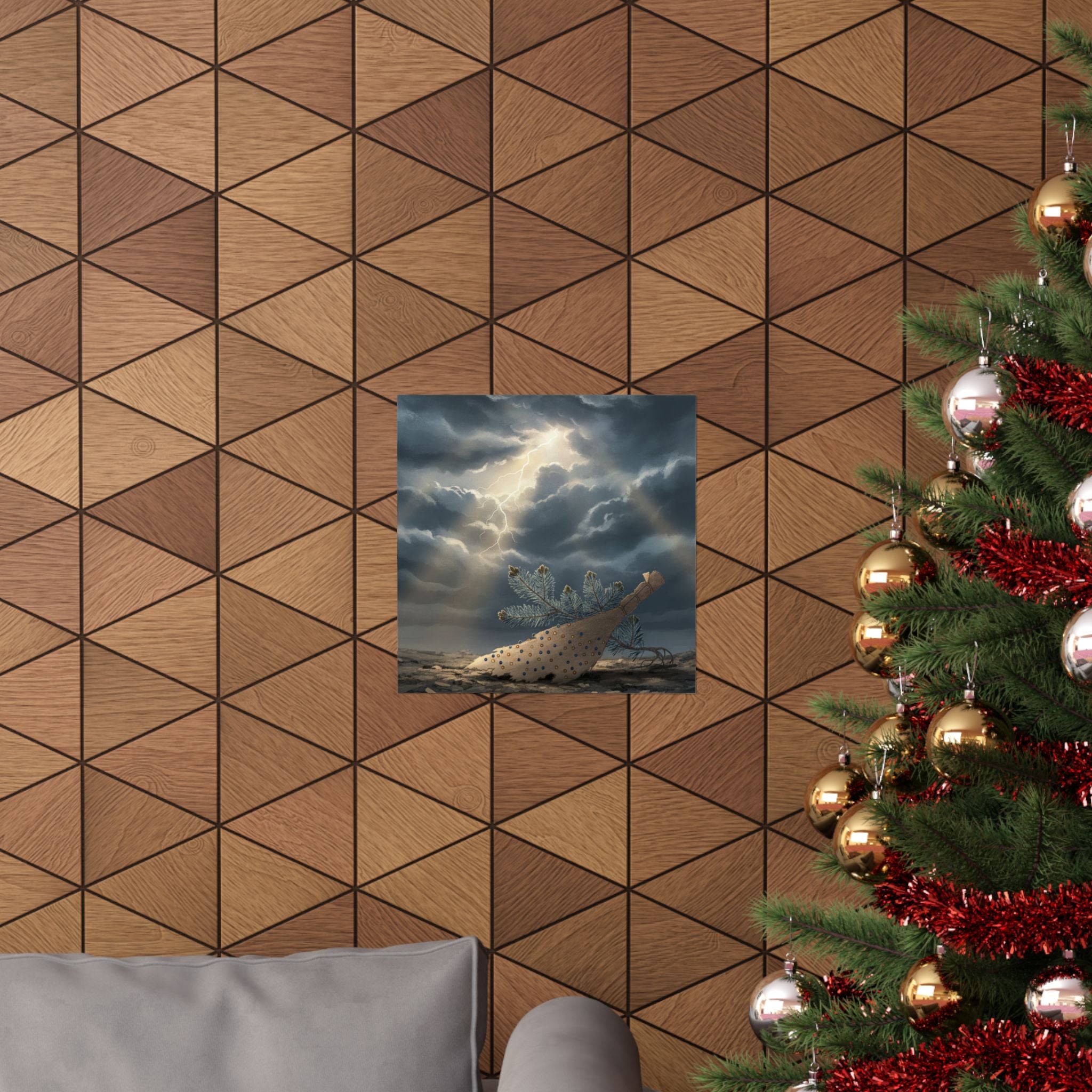 Dramatic Storm — Young Pine Tree And Jeweled Broom — Matte Poster