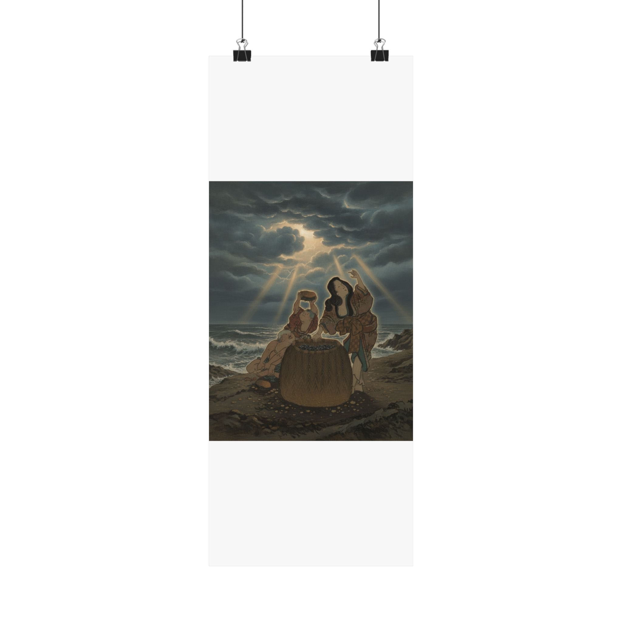 Dramatic Storm — Fisherwoman With A Basket And Two Boys — Matte Poster
