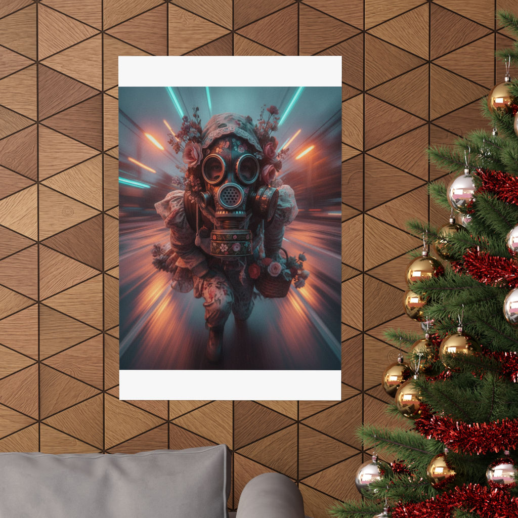 Neon Tunnel Rose Gas Mask Post-Apocalyptic Poster