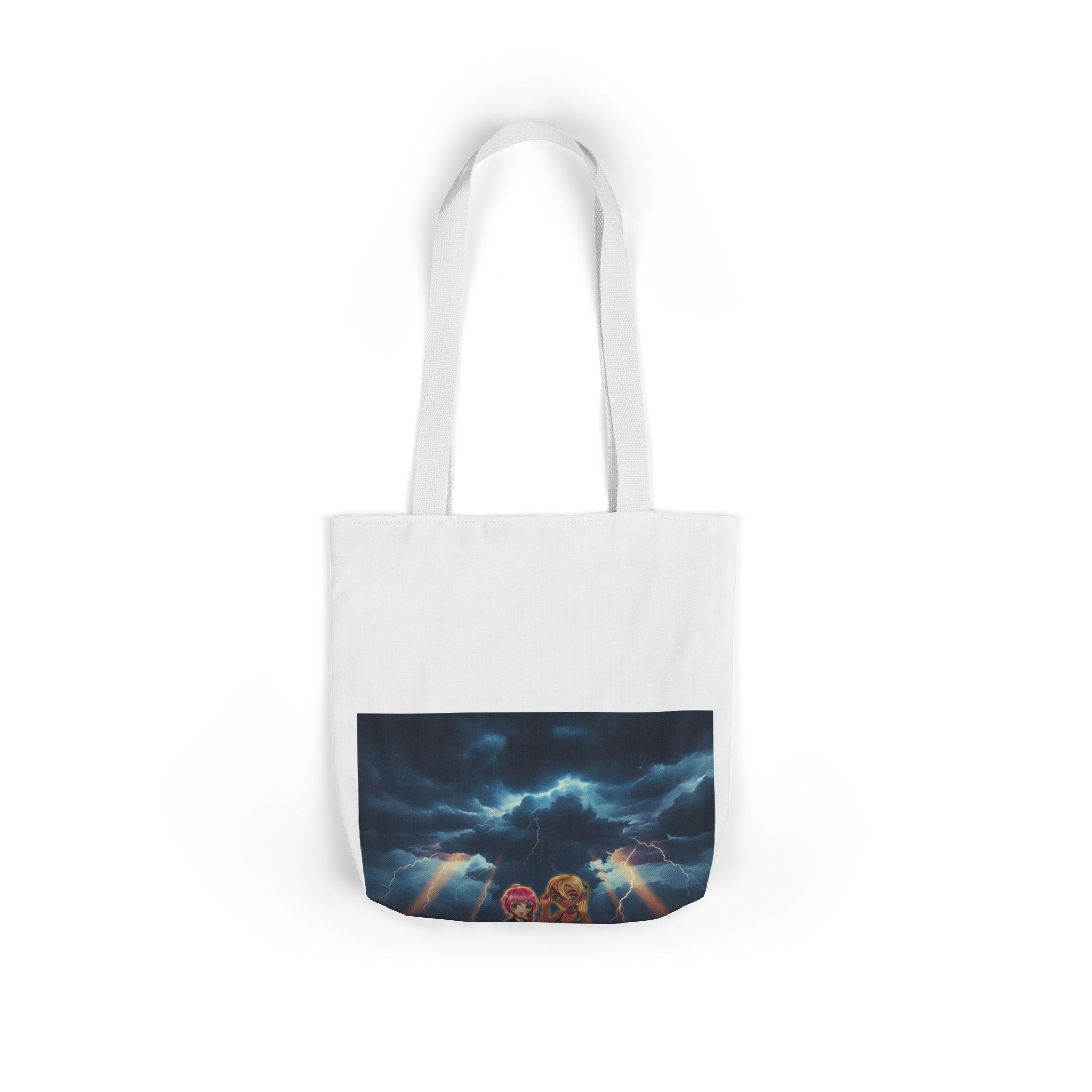 Anime Girls Under Lightning Storm Canvas Tote Bag