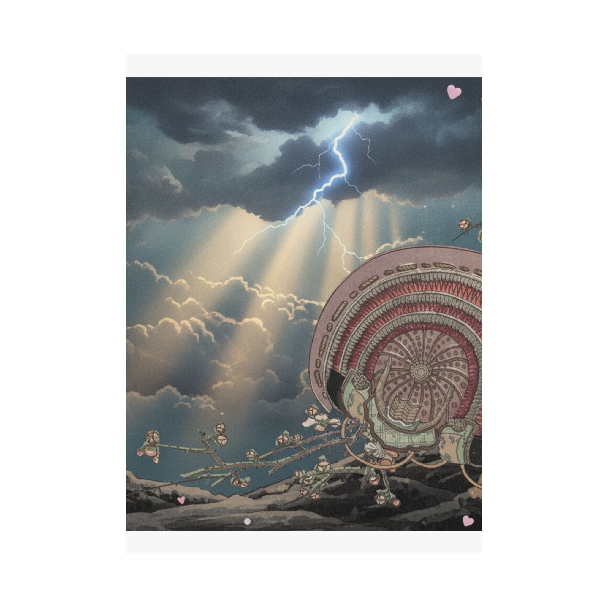 Dramatic Storm — Helmet And Plum Blossoms — Matte Poster