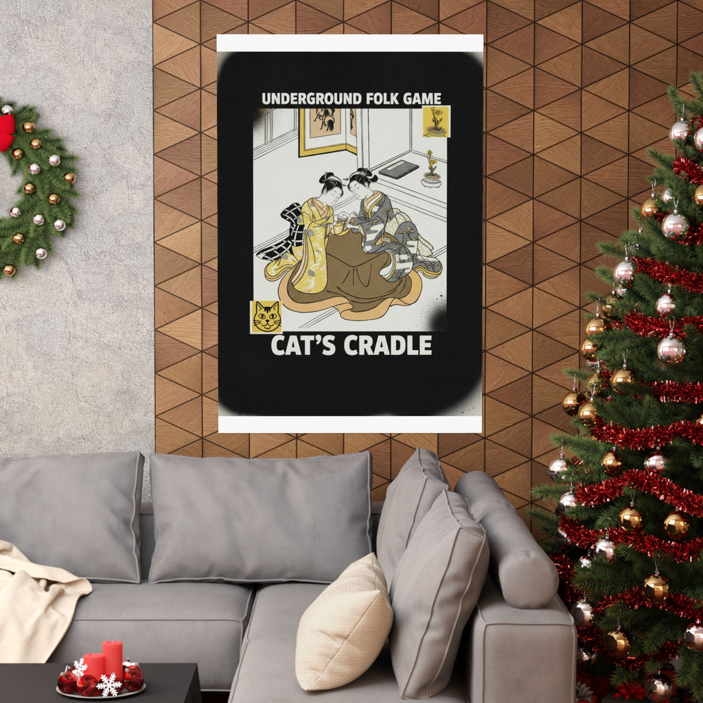 Streetwear Collage — Two Young Women Seated By A Kotatsu Playing Cat'S Cradle — Matte Poster