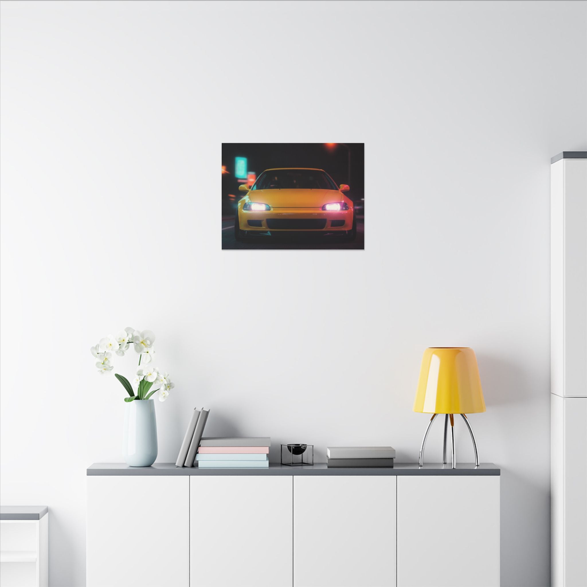 Neon Night JDM Yellow Coupe Street Matte Canvas