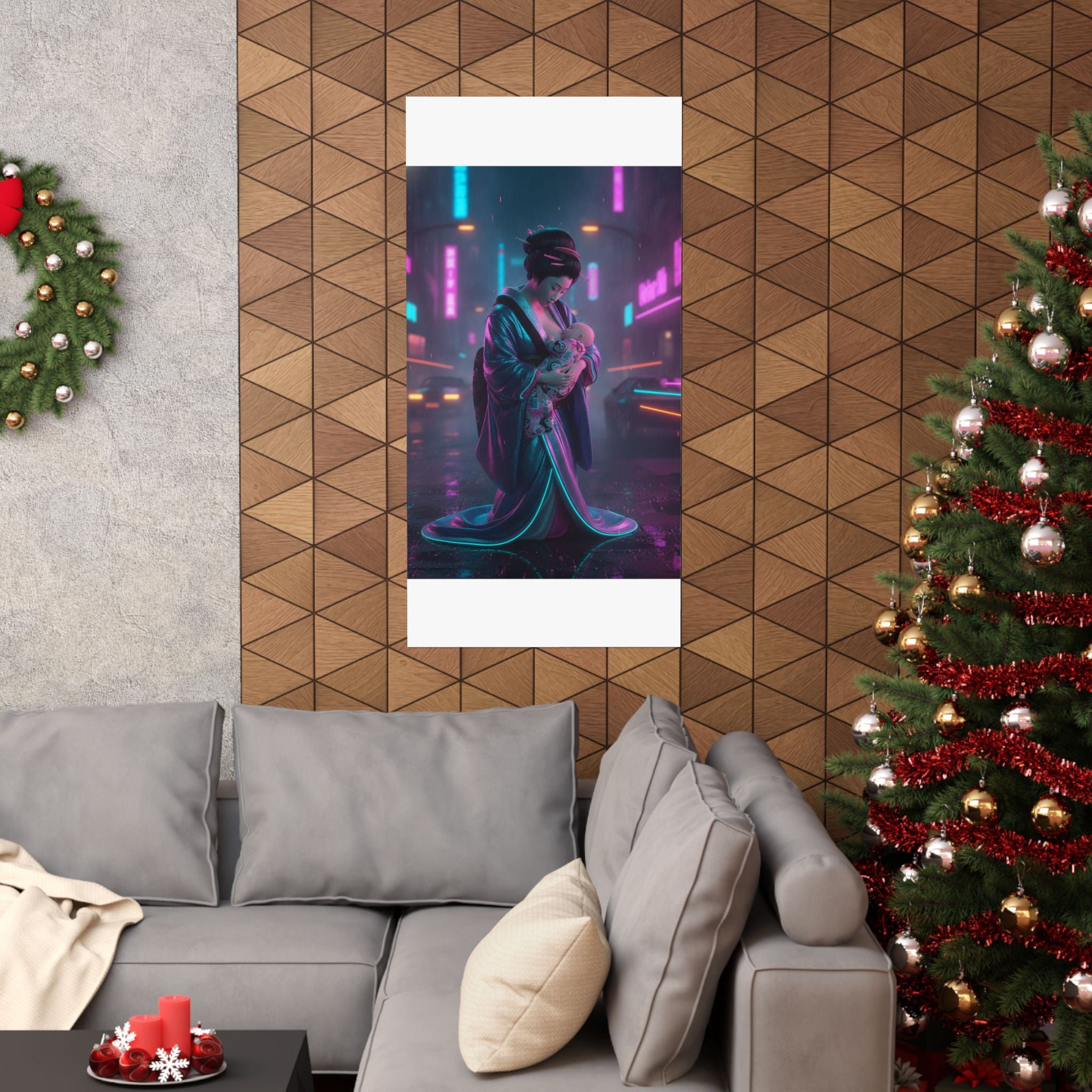 Neon Noir — Young Mother Nursing Her Baby — Matte Poster