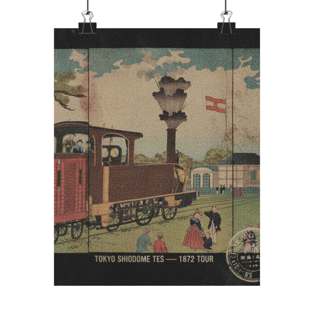 Vintage Bootleg — Illustration Of A Steam Locomotive Passing Shiodome In Tokyo (Tōkyō Shiodome Tes — Matte Poster