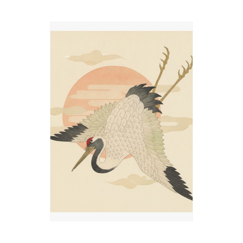 Botanical — White Crane Flying Across The Sun'S Disc — Matte Poster