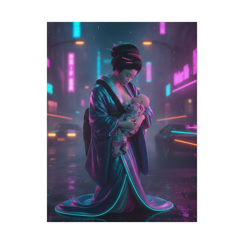 Neon Noir — Young Mother Nursing Her Baby — Matte Poster