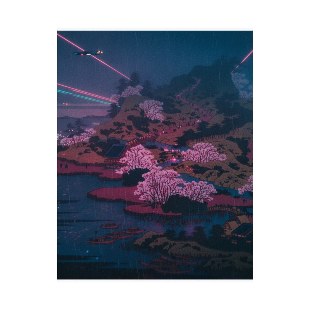 Neon Noir — Tenpōzan At The Mouth Of The Aji River In Settsu Province (Sesshū Ajikawaguchi T — Matte Poster