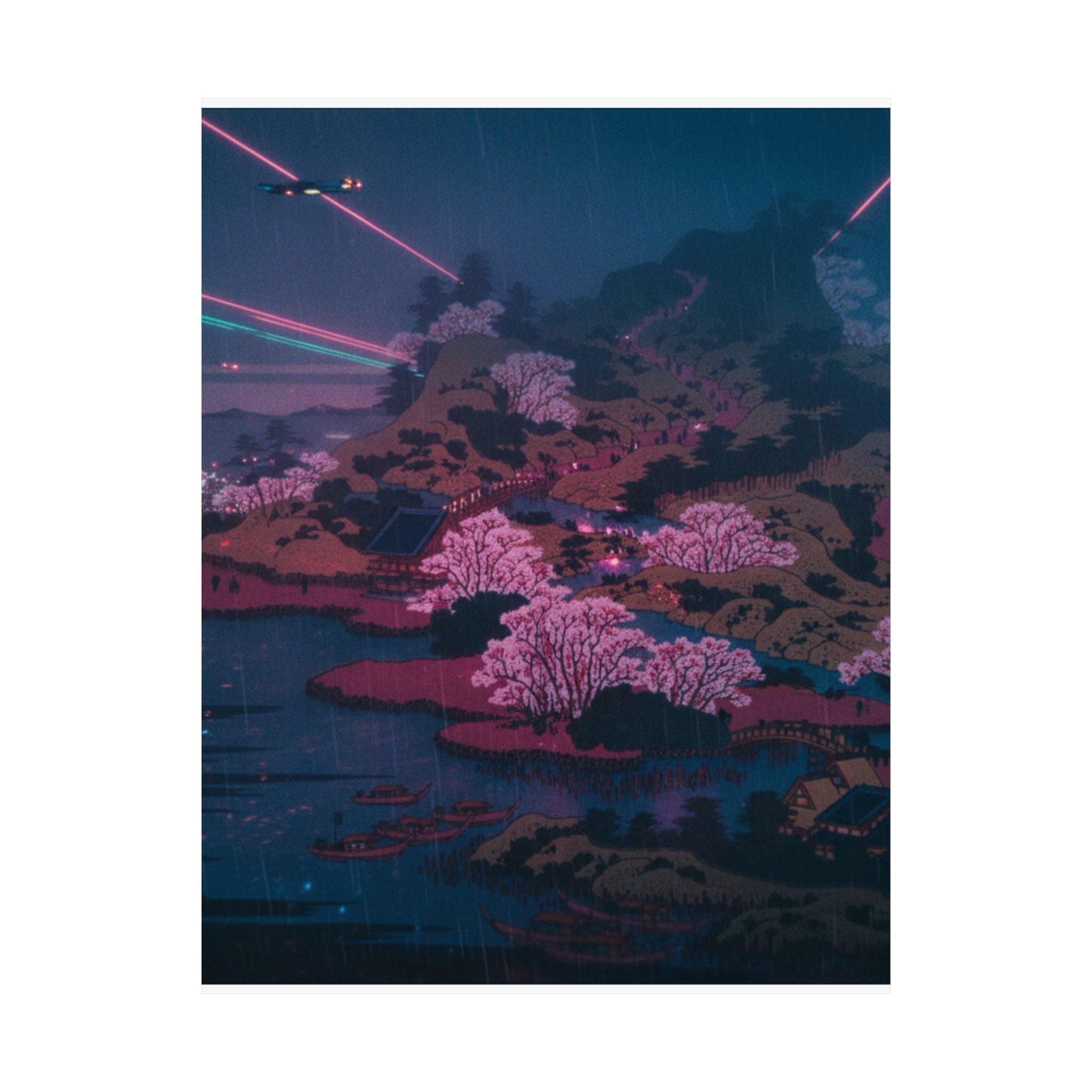 Neon Noir — Tenpōzan At The Mouth Of The Aji River In Settsu Province (Sesshū Ajikawaguchi T — Matte Poster