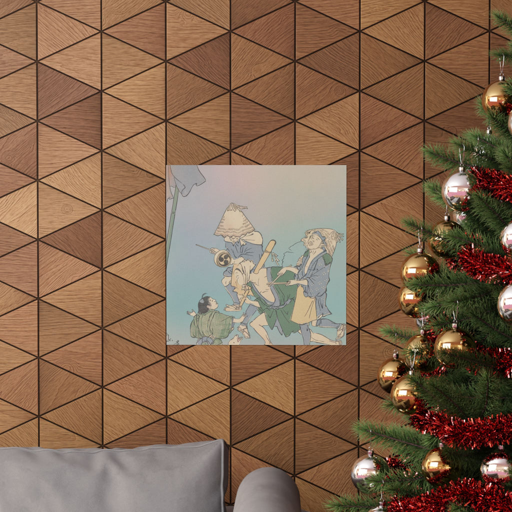 Affirmation — Three Revelers Of The Lower Classes, Wearing Komuso Hats, With Small Boy And Dog — Matte Poster