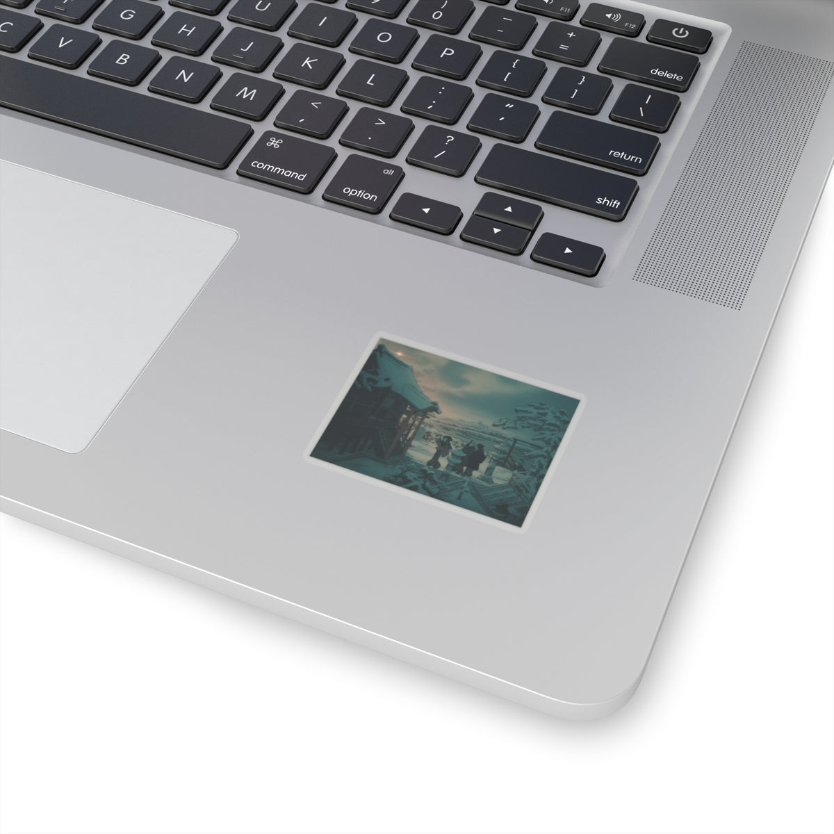 Cinematic — Snow Scene With Figures Outside A Temple — Kiss-Cut Sticker