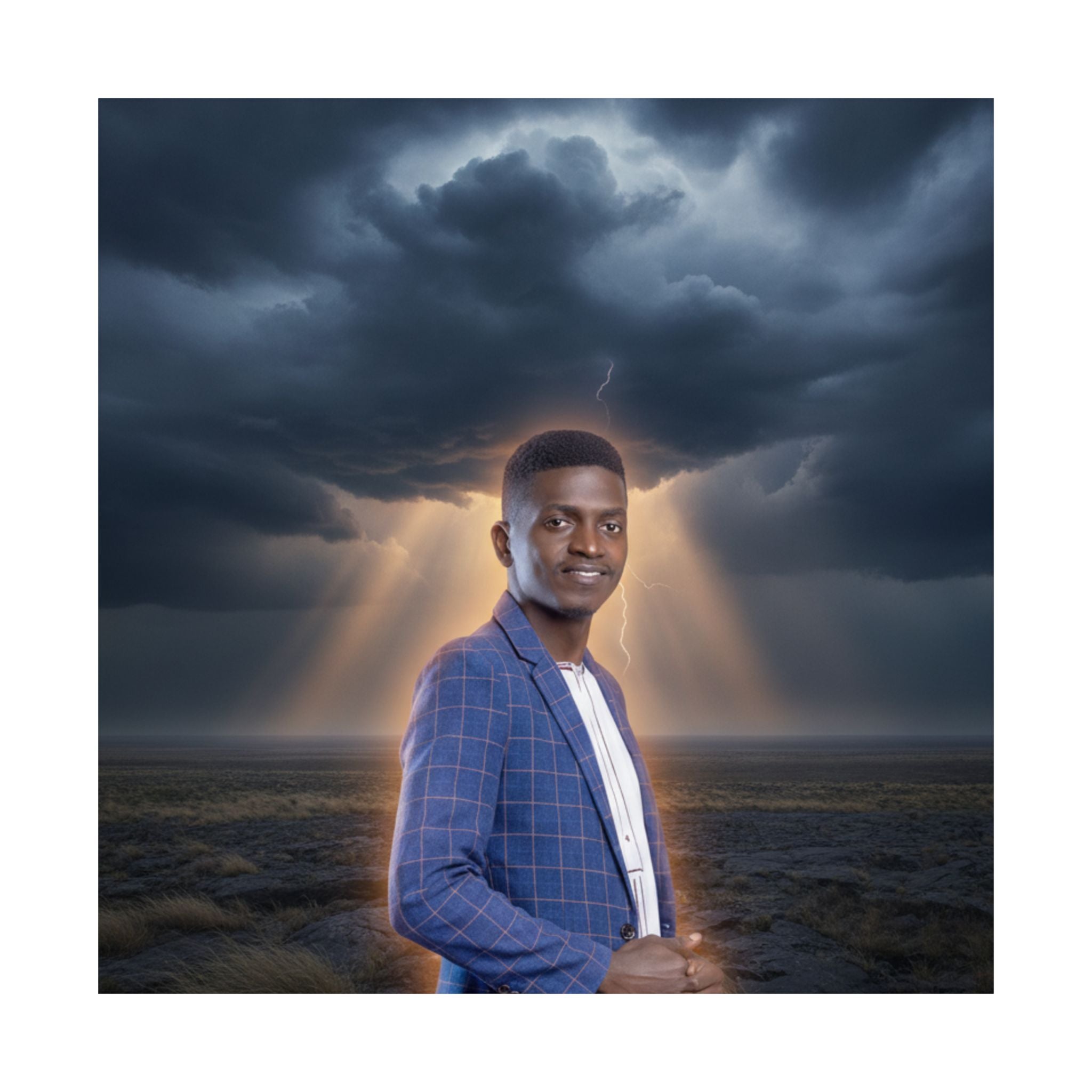 Smiling Man Blue Check Blazer Storm Sunrays Matte Poster