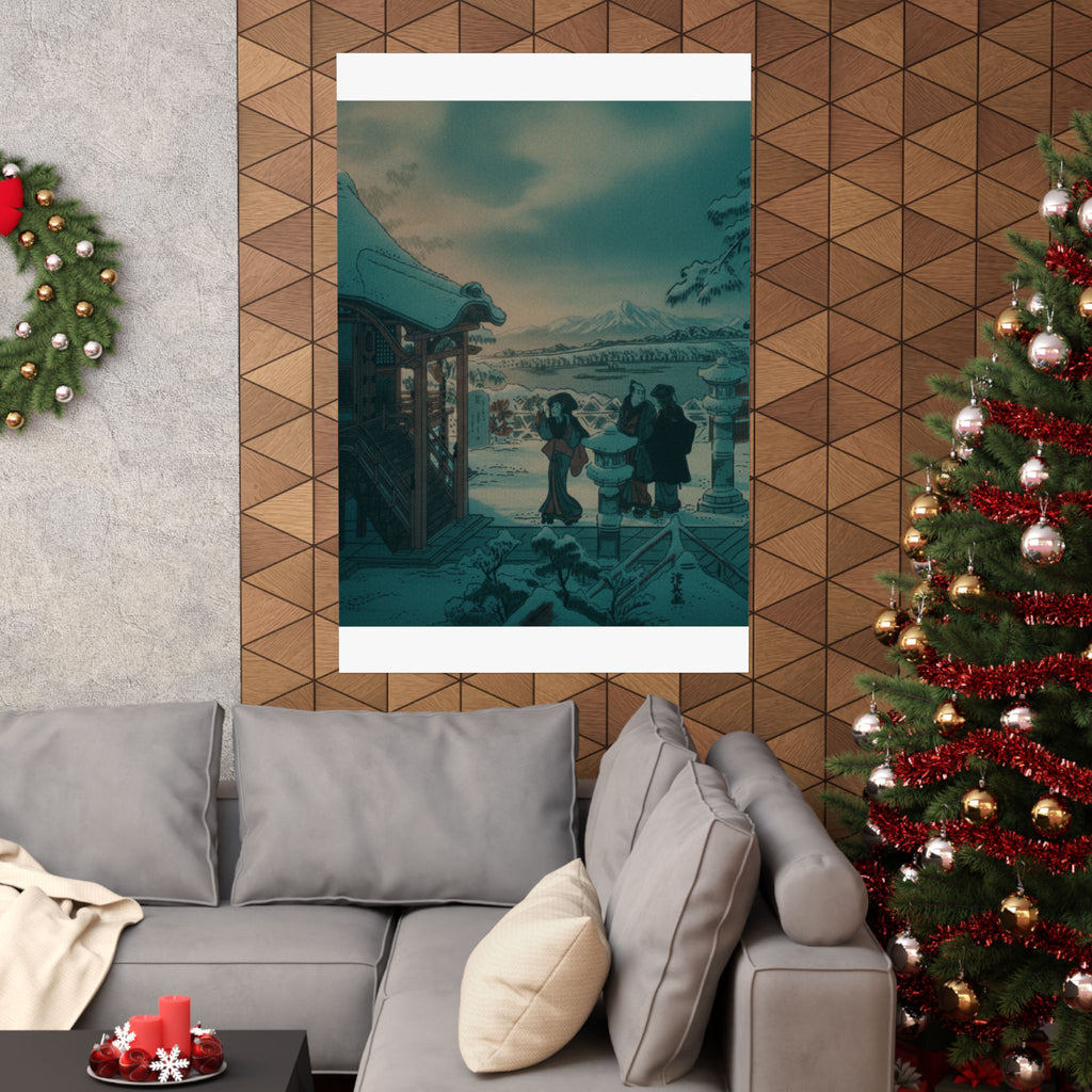 Cinematic — Snow Scene With Figures Outside A Temple — Matte Poster