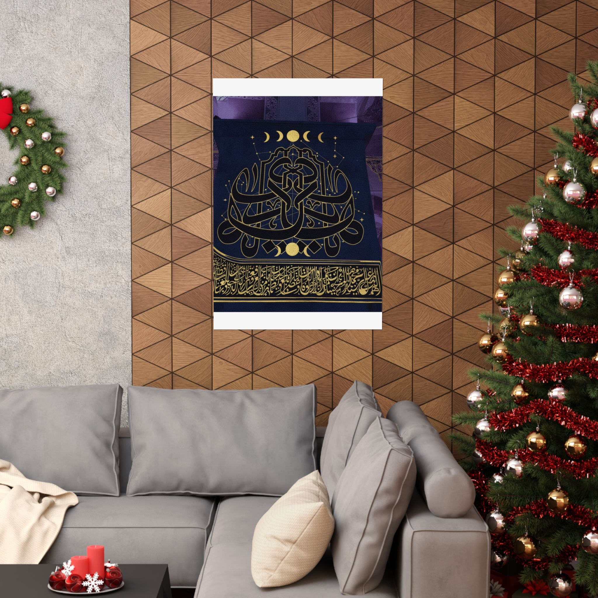 Gold Arabic Calligraphy Moon Phases Navy Matte Poster