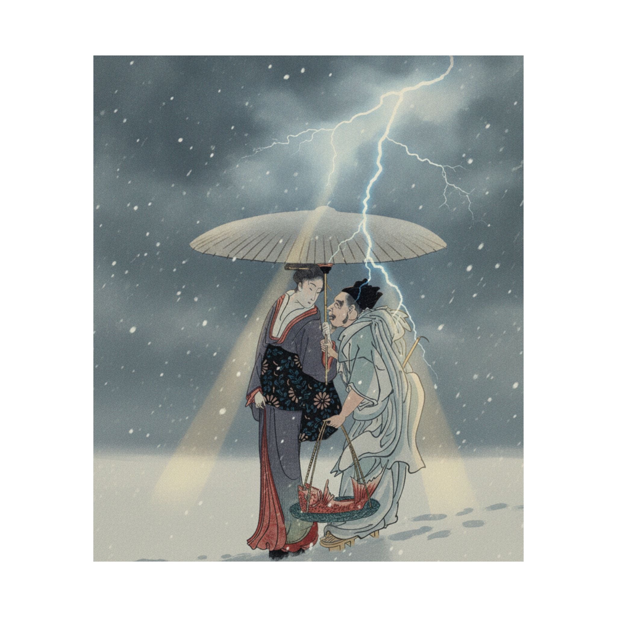 Dramatic Storm — Ebisu And Benten Walking In The Snow — Matte Poster