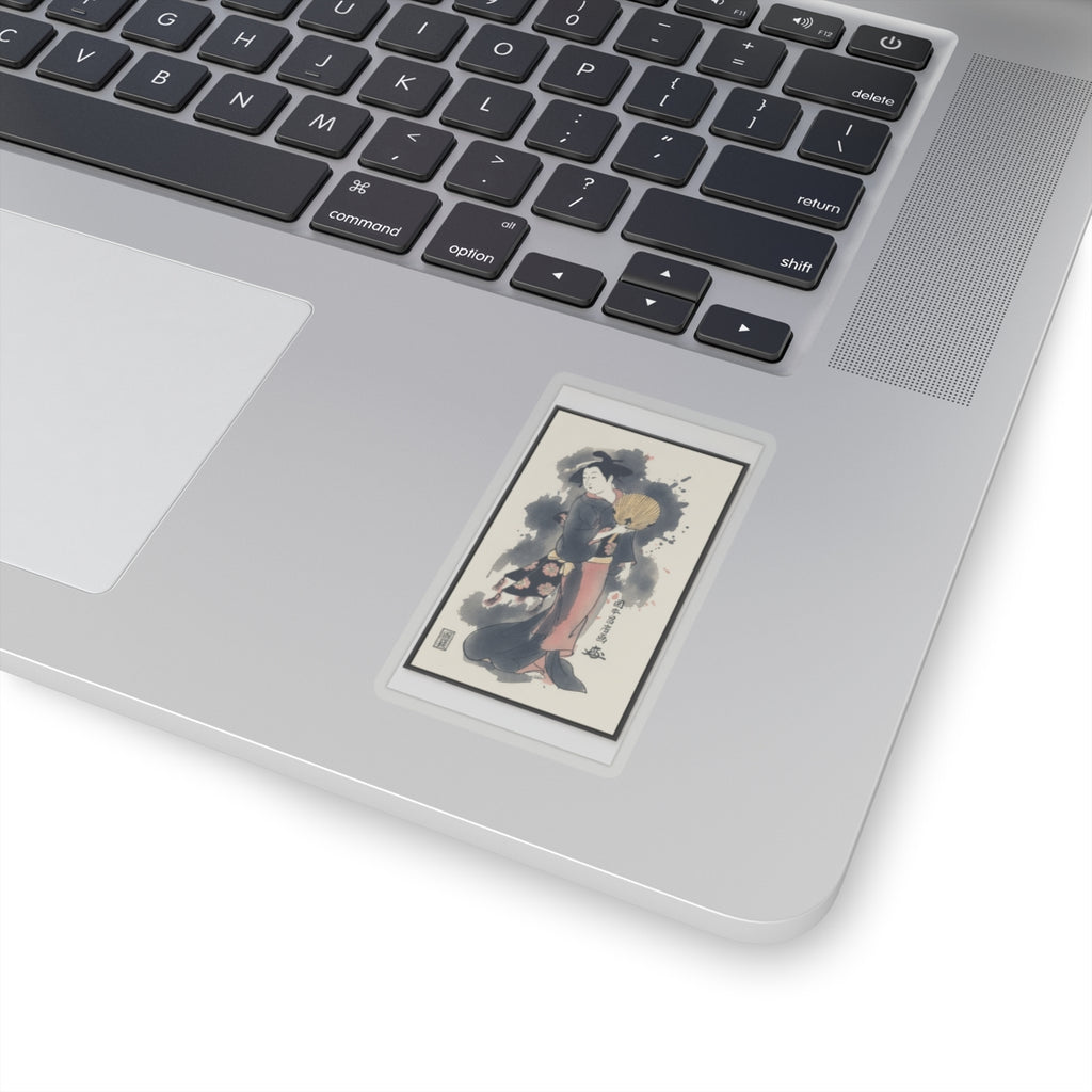 Watercolor — Girl With Fan — Kiss-Cut Sticker