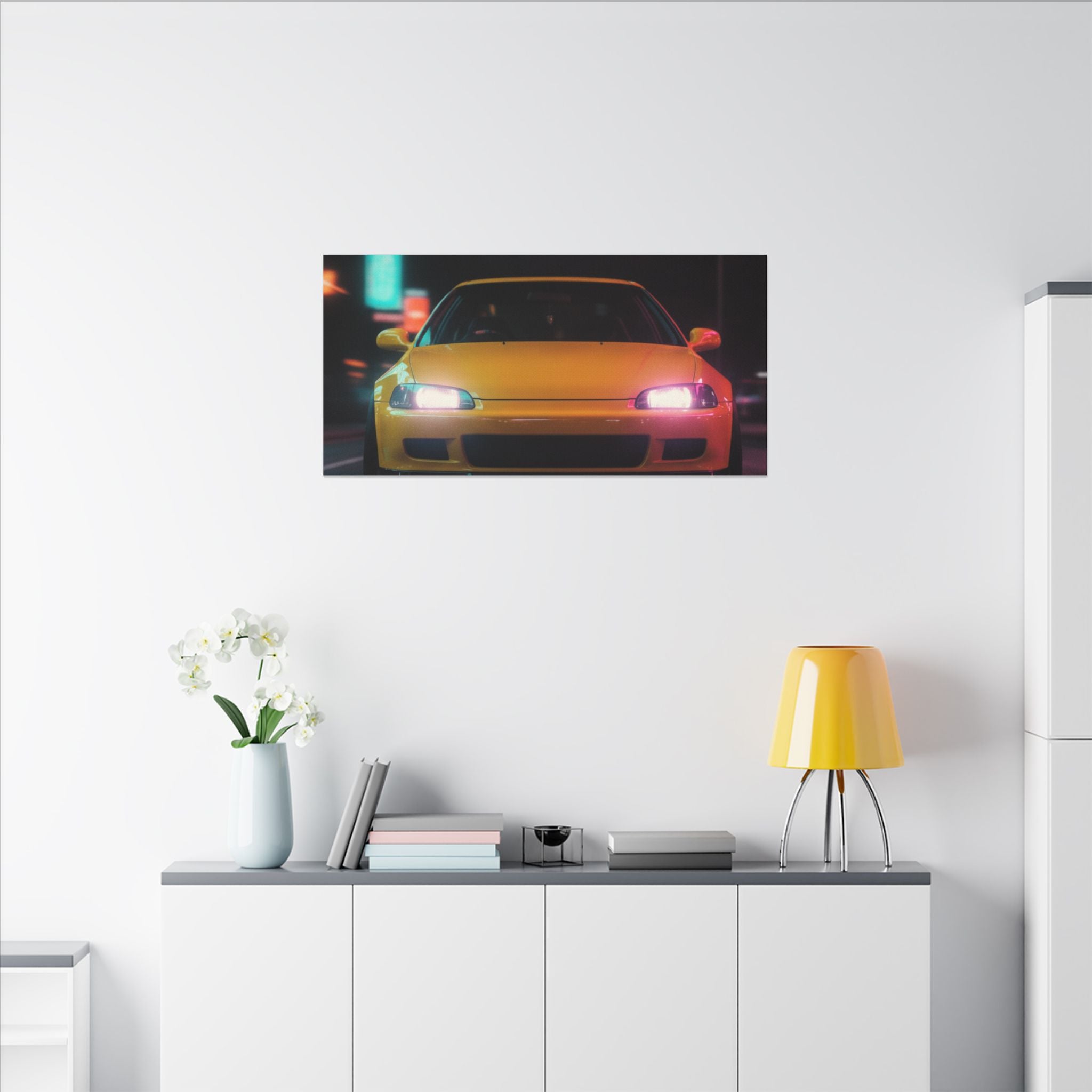 Neon Night JDM Yellow Coupe Street Matte Canvas