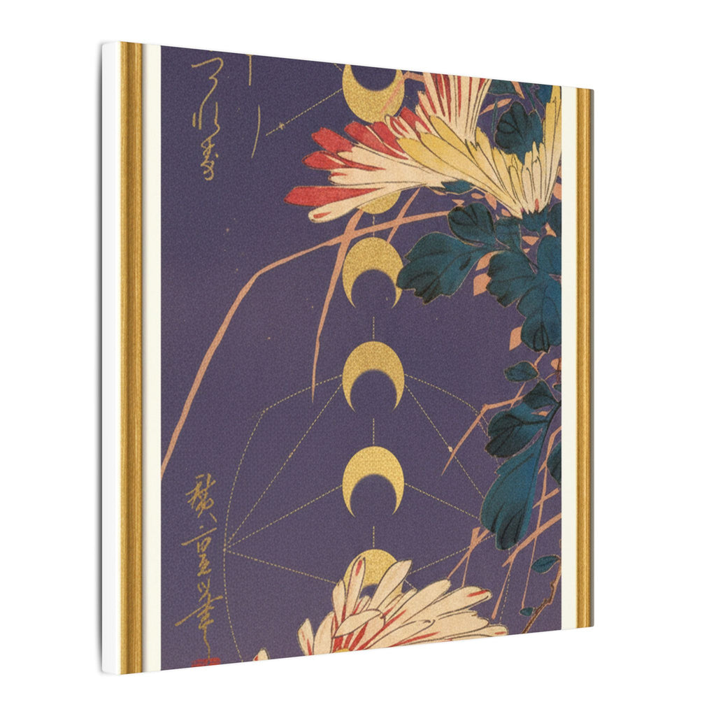 Chrysanthemum and Gold Moon Phases Woodblock Matte Canvas