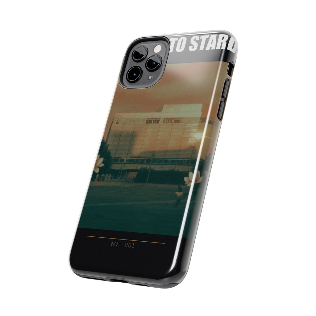 Dusk Brutalist Building and Daisies Photo Phone Case