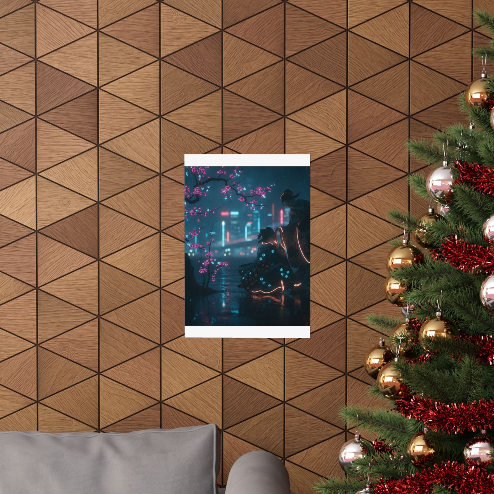 Neon Noir — Two Girls Under Plum Tree — Matte Poster