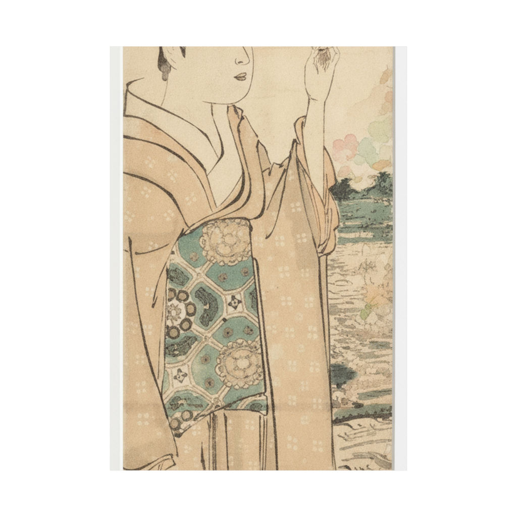 Watercolor — Woman With Fan On The Banks Of The Sumida River — Matte Poster