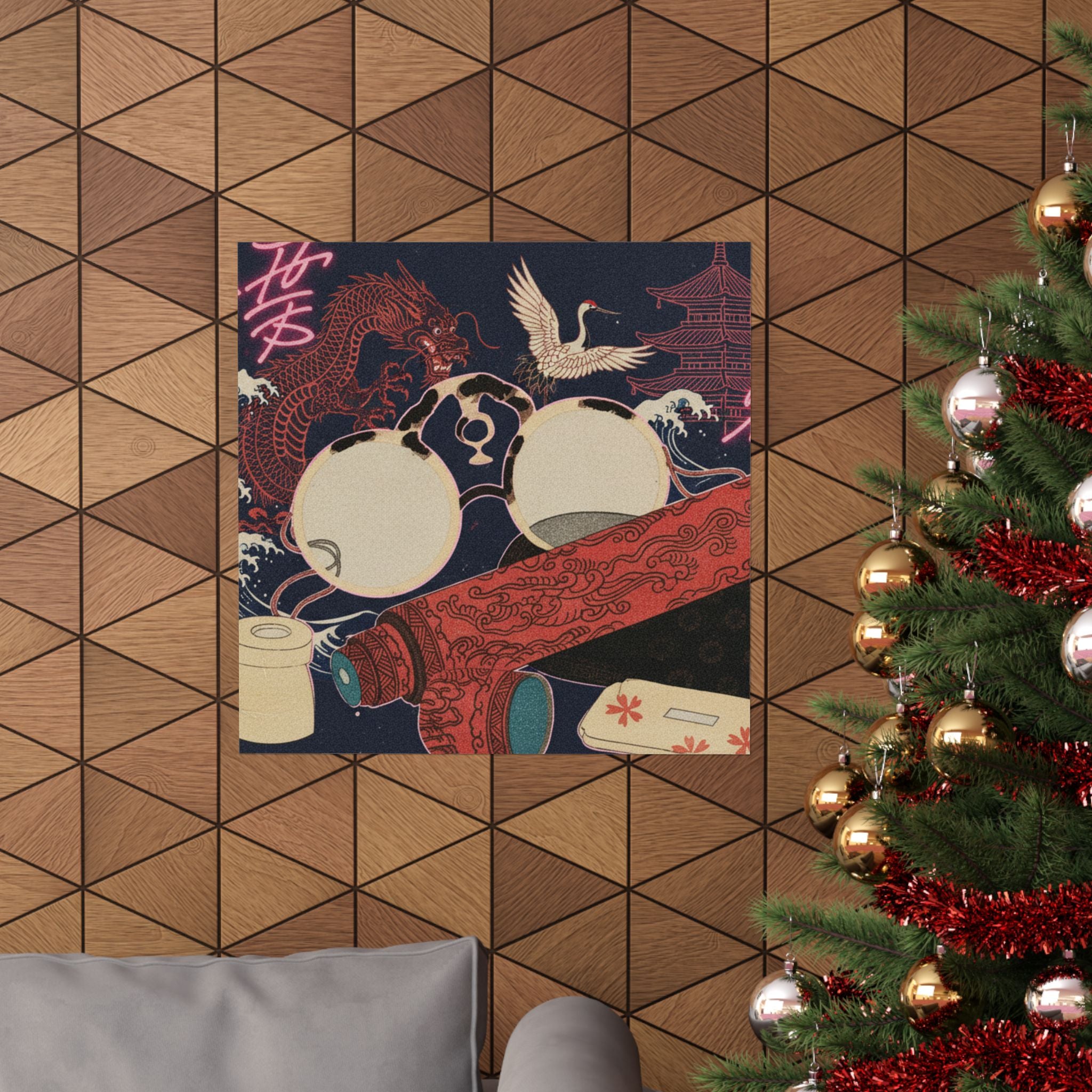 Japanese Street — Spectacles And Telescope With Cases — Matte Poster