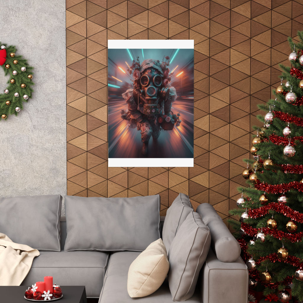 Neon Tunnel Rose Gas Mask Post-Apocalyptic Poster