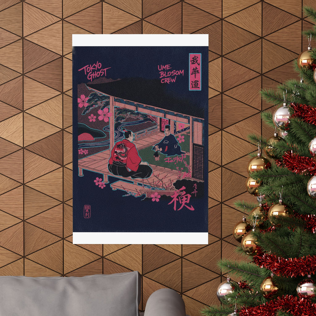 Japanese Street — Samurai Admiring Pine-Tree And Plum Blossoms — Matte Poster