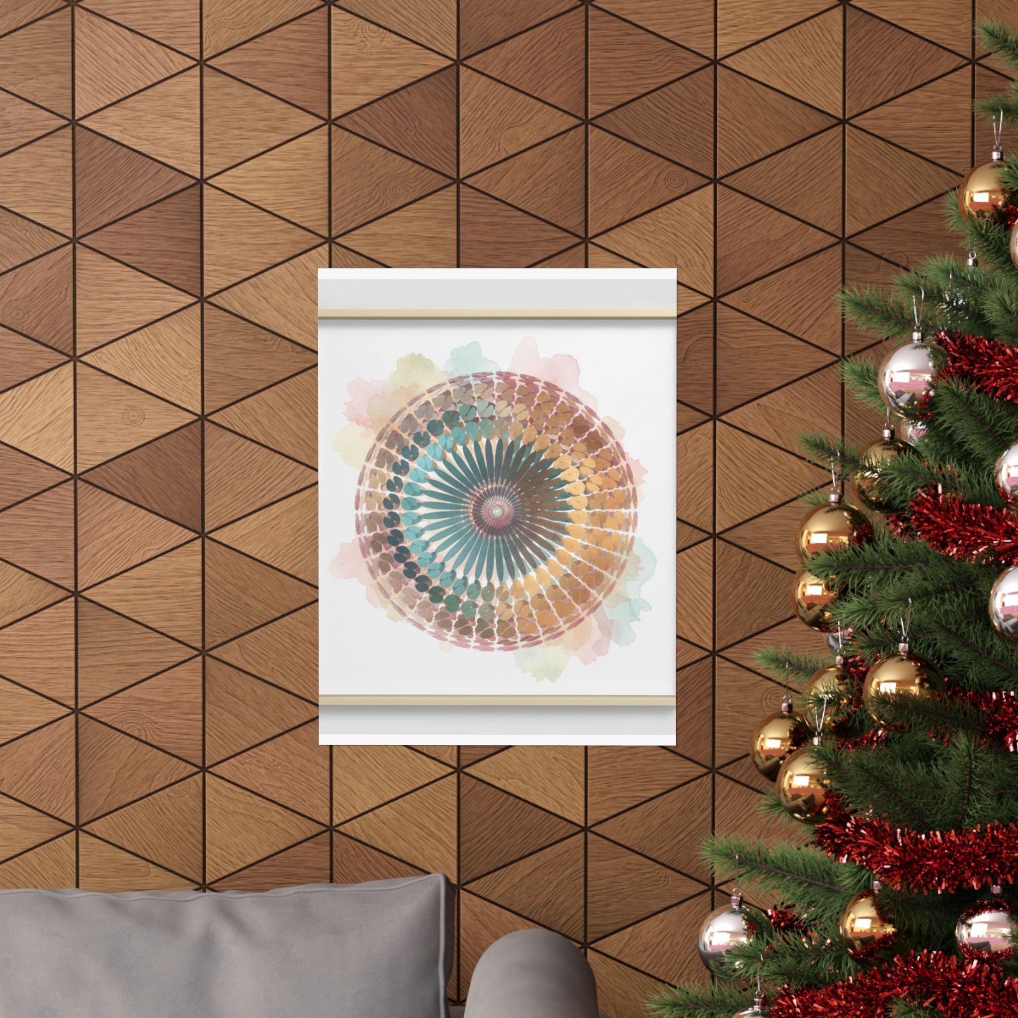 Terracotta and Teal Watercolour Spiral Mandala Poster