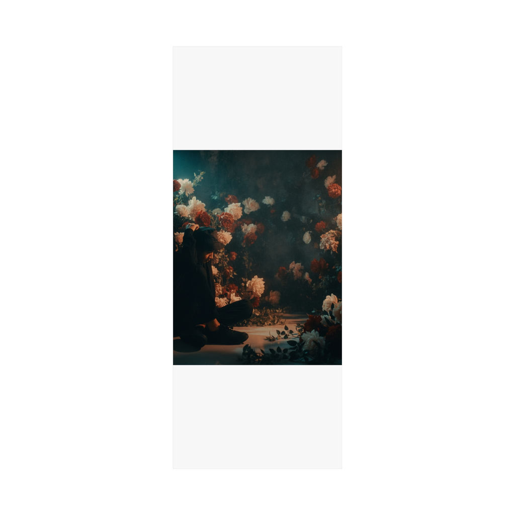 Kneeling Figure in Dark Rose Garden Moody Poster