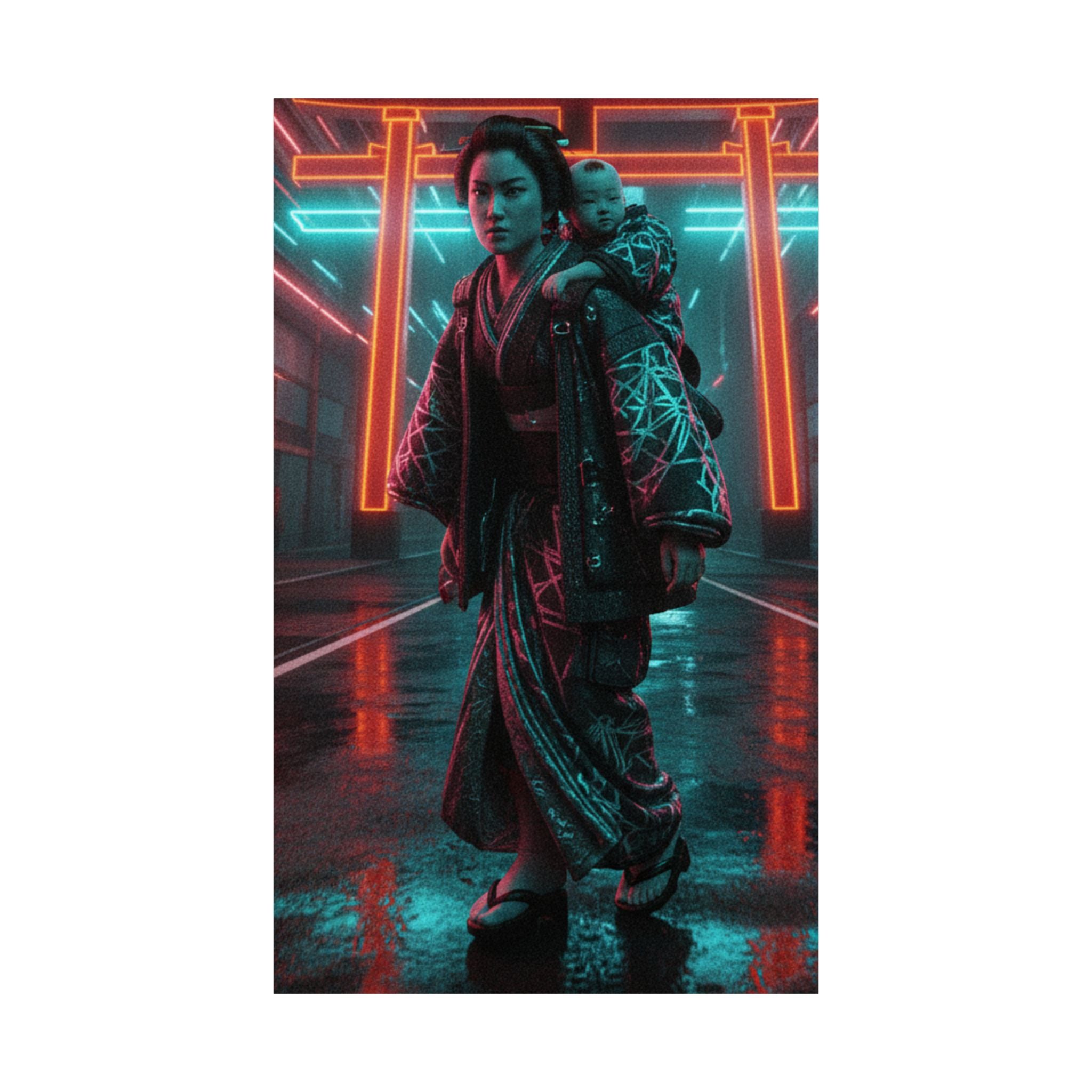 Fast Furious — A Woman Carrying A Child On Her Back Near The Entrance To A Temple — Matte Poster