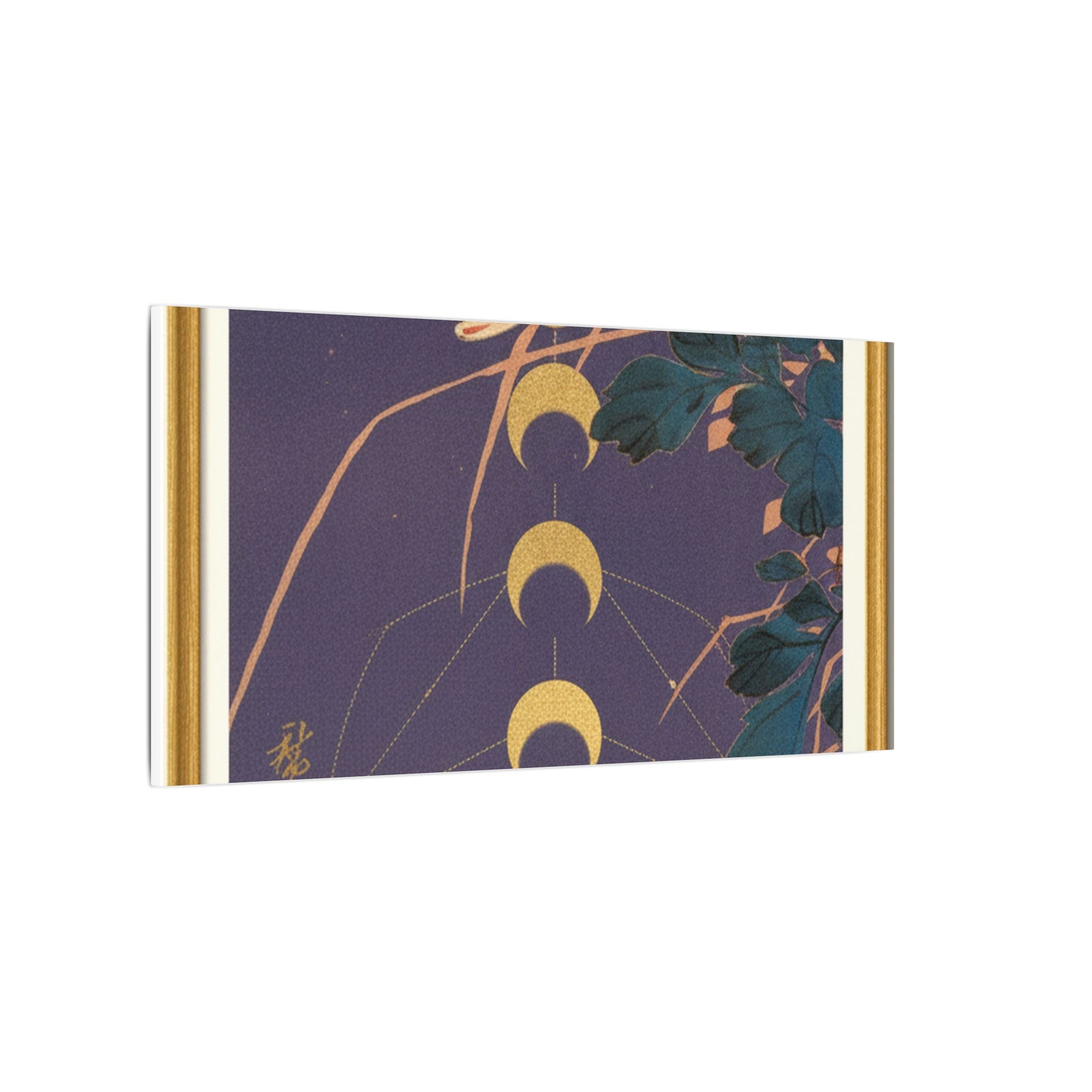 Chrysanthemum and Gold Moon Phases Woodblock Matte Canvas