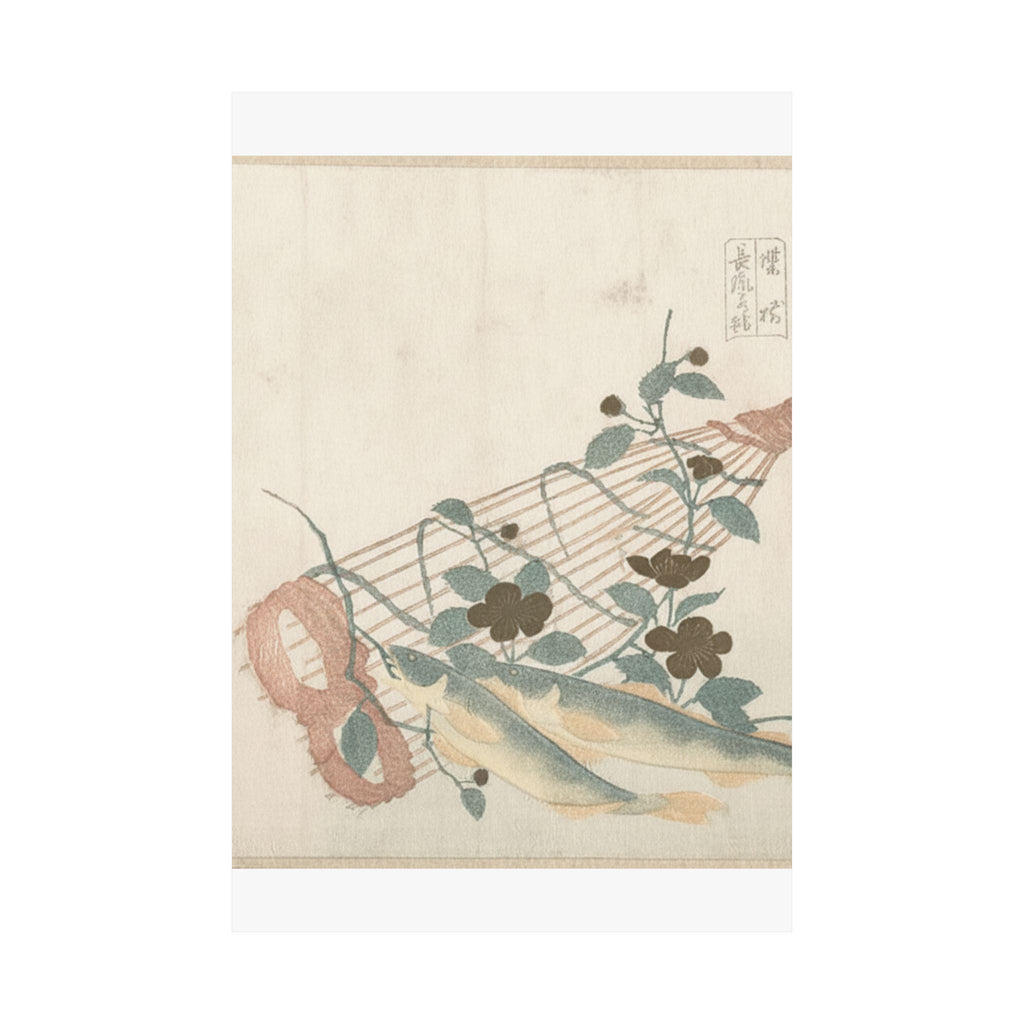 Botanical — Sweet Fishes Of The Nagara River, With Baskets And Flowers — Matte Poster