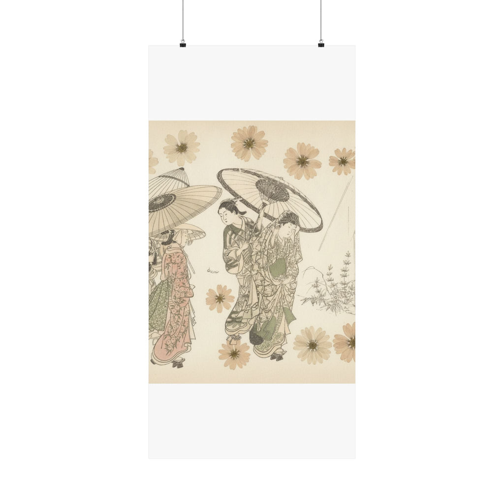 Botanical — A Lady With Three Attendants In The Rain — Matte Poster