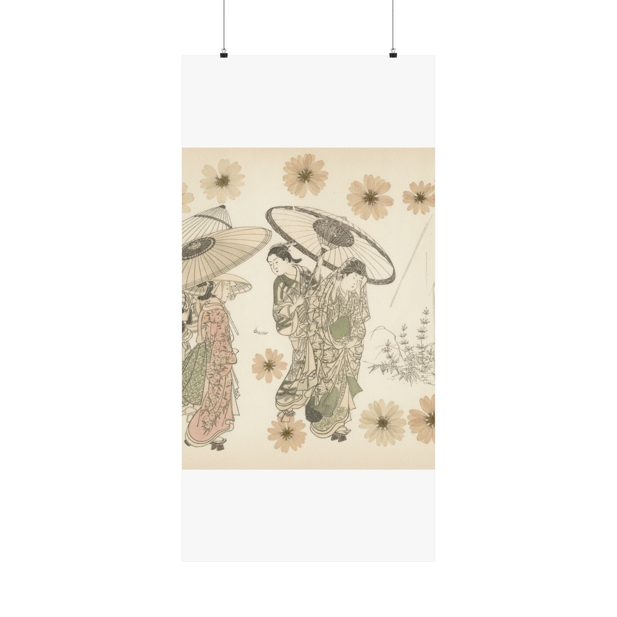 Botanical — A Lady With Three Attendants In The Rain — Matte Poster