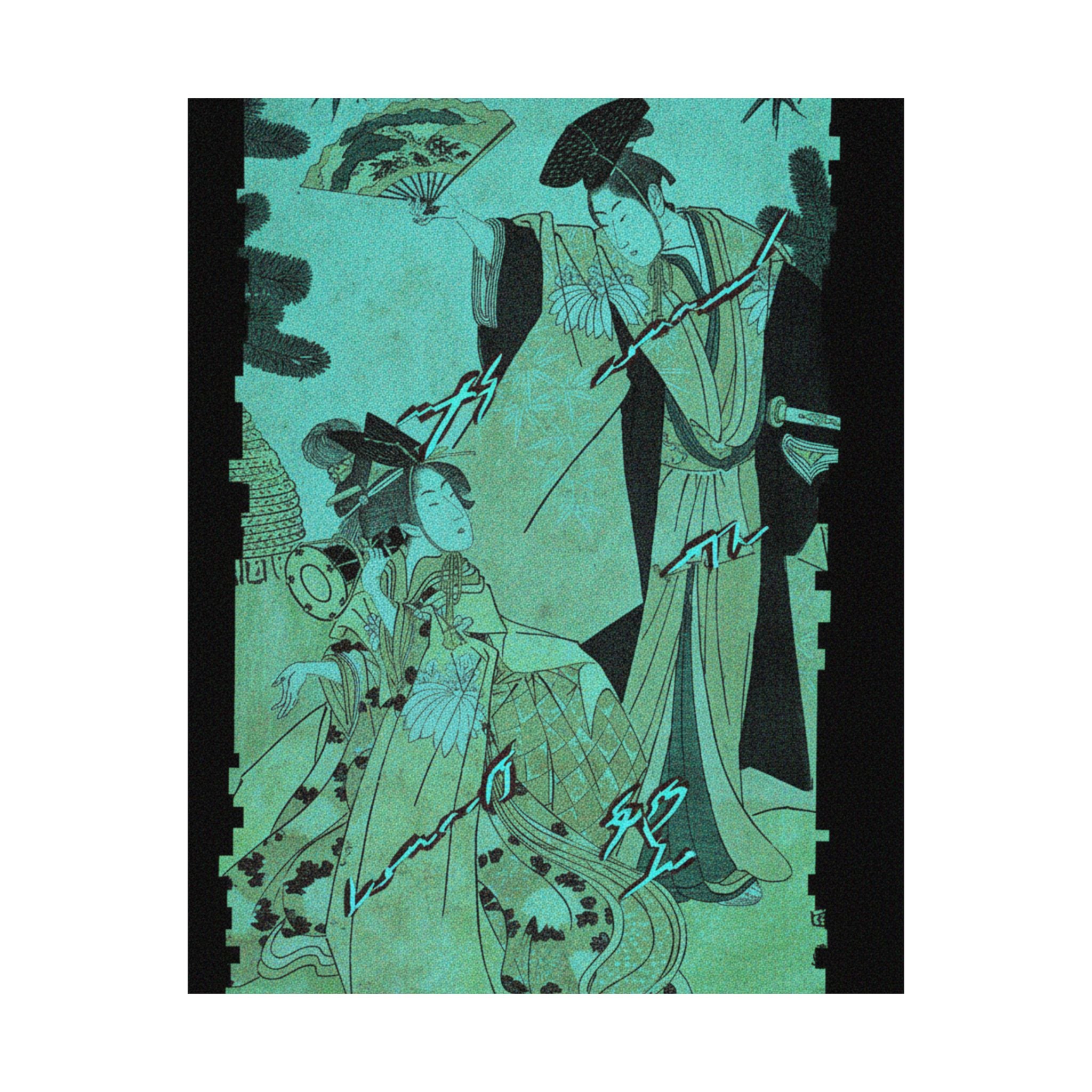 Glitch Culture — Young Lady With Drum And Man With Fan Saluting Her — Matte Poster