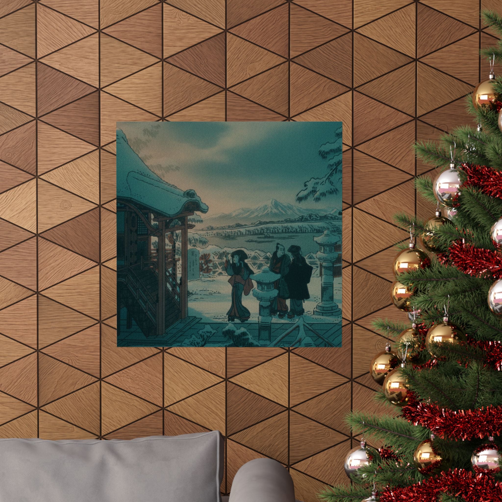 Cinematic — Snow Scene With Figures Outside A Temple — Matte Poster